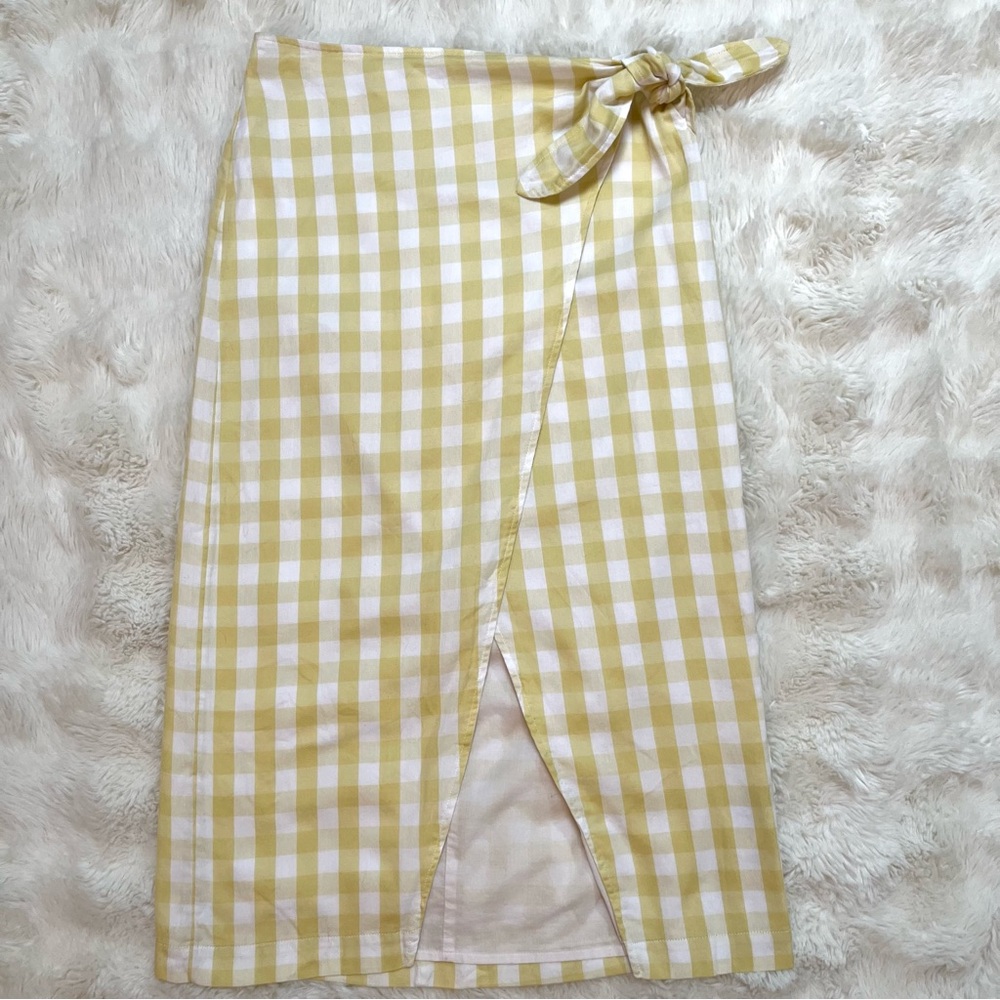 Madewell Yellow and White Gingham Wrap Skirt